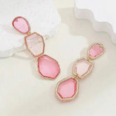 Pink Multi-Stone Drop Earrings | Geometric Dangle Statement Jewelry | Modern Glam Earrings